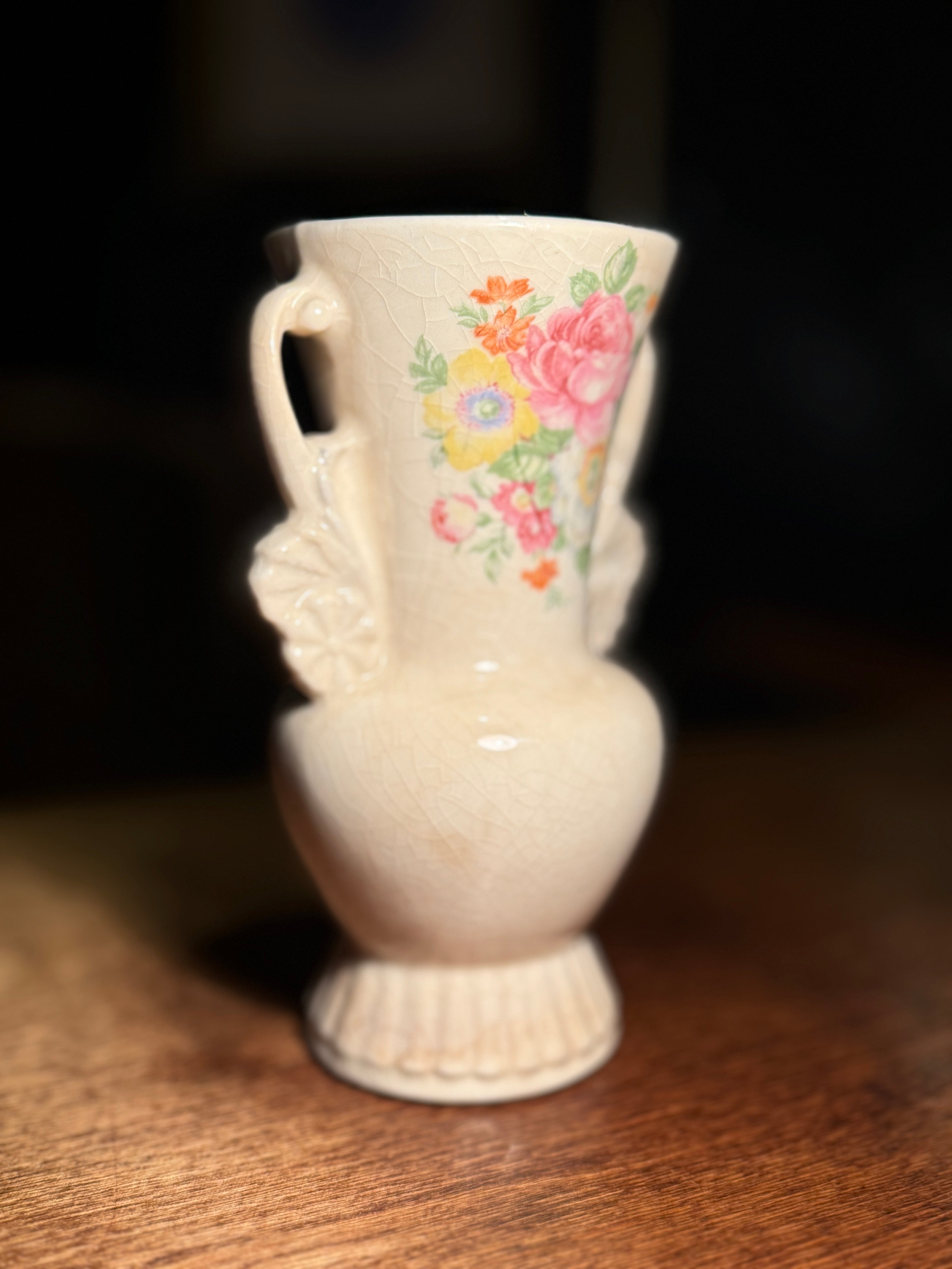 Royal Copley Hand-Painted Pottery Vase with Twin Handles, c. 1935–1945