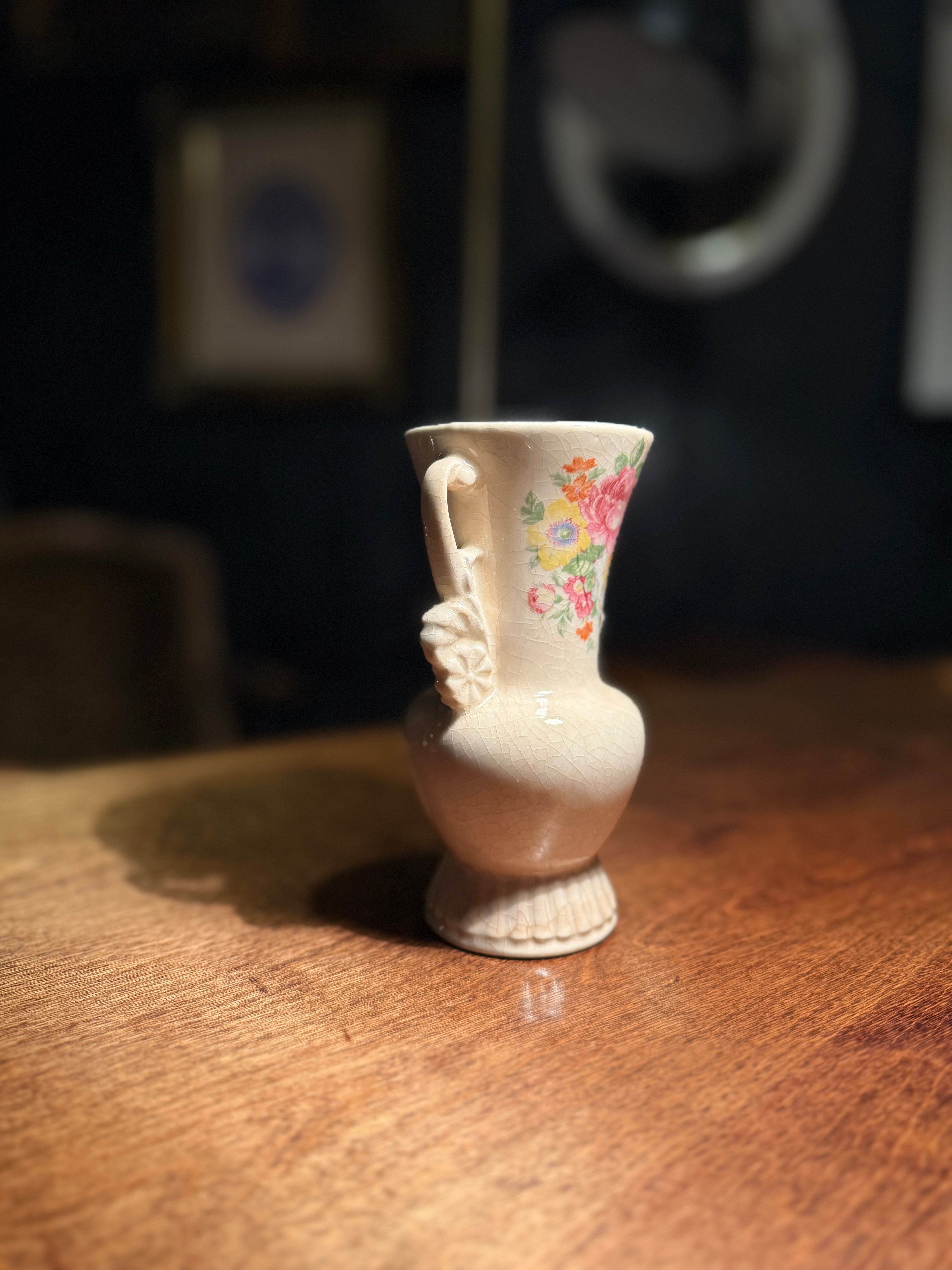 Royal Copley Hand-Painted Pottery Vase with Twin Handles, c. 1935–1945