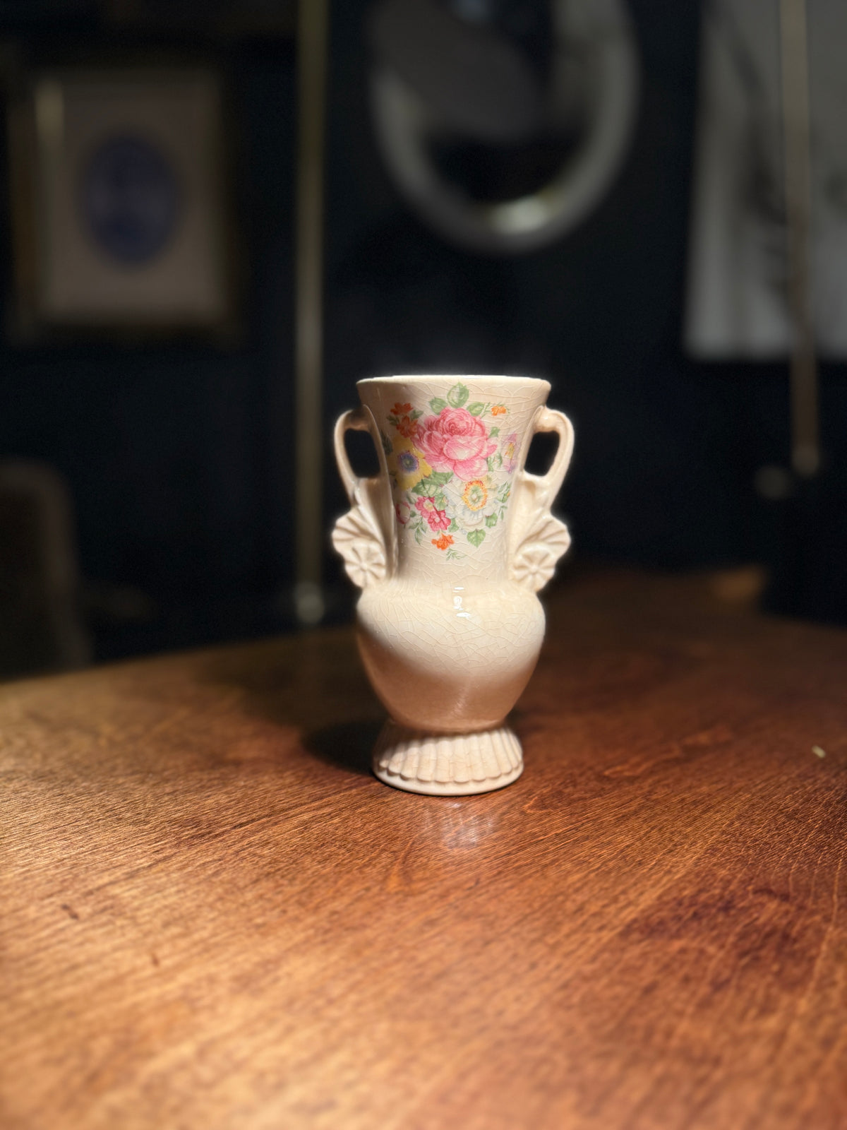Royal Copley Hand-Painted Pottery Vase with Twin Handles, c. 1935–1945