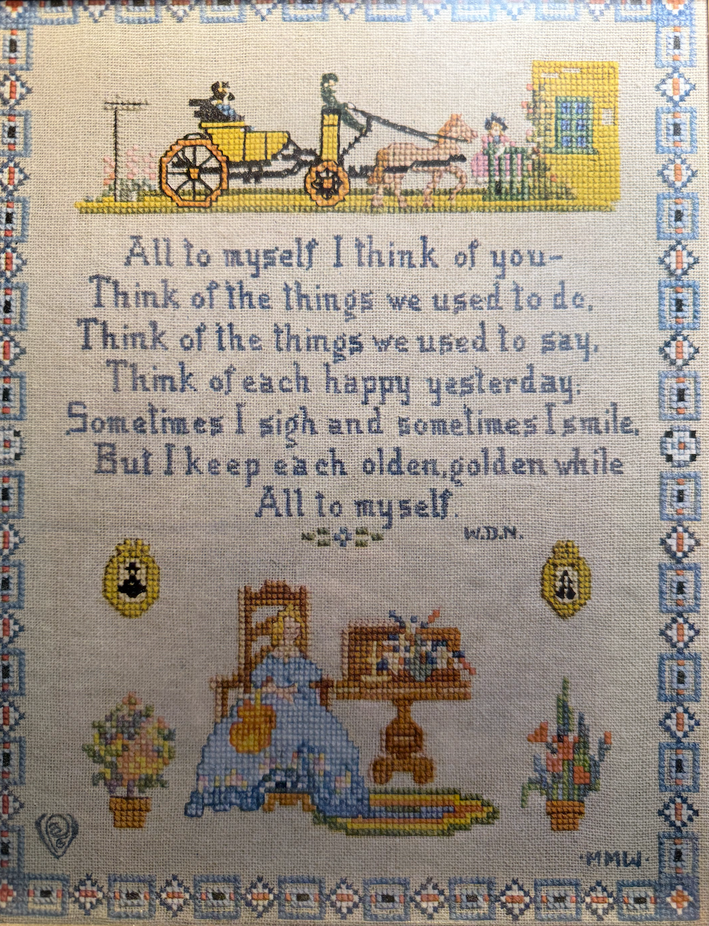 Turner Wall Accessory Sampler – All to Myself I Think of You Poem, Framed Cross-Stitch, Dated 1973