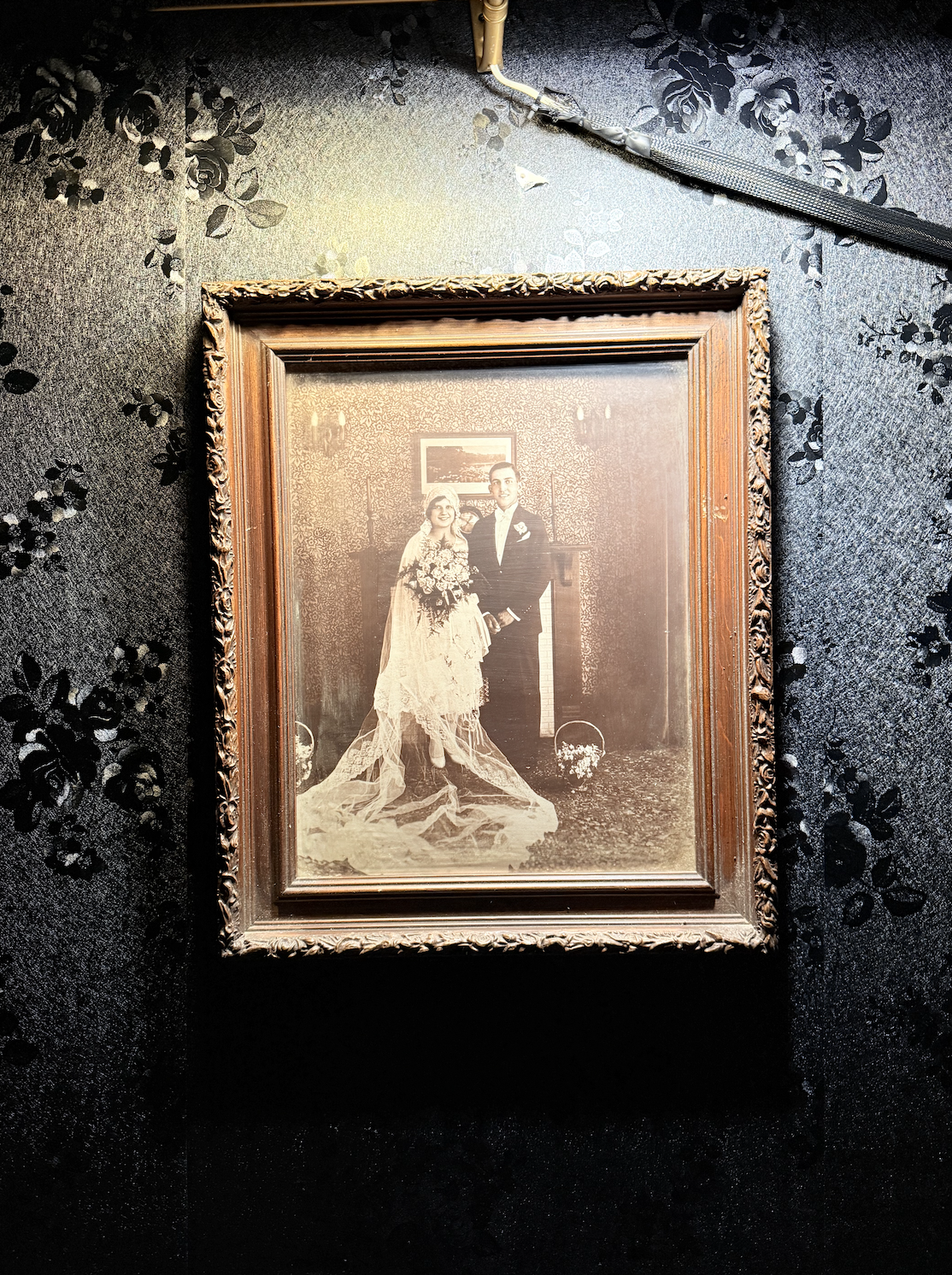 Antique Wedding Portrait in Carved Wood Frame, c. 1925–1935