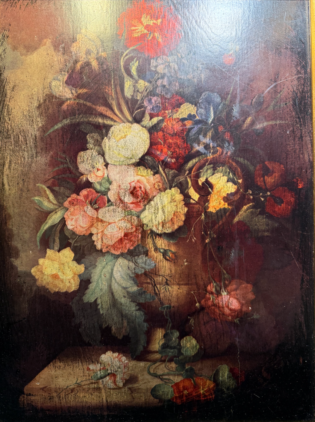 Dutch-Style Floral Still Life (Varnished Print on Board), mid-20th century
