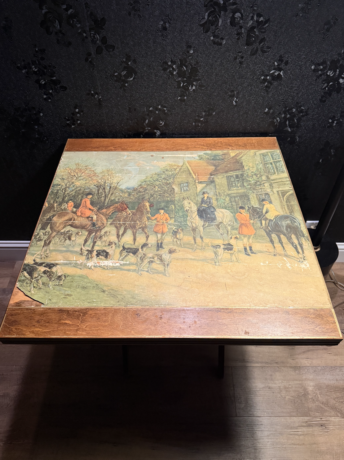 Bridge Tables & Novelties Folding Card Table — Fox Hunting Scene, c. 1940s