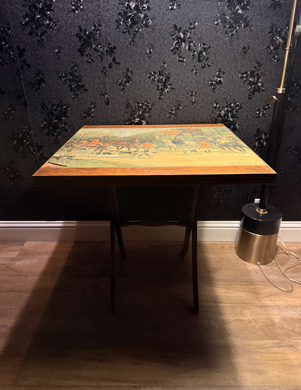 Bridge Tables & Novelties Folding Card Table — Fox Hunting Scene, c. 1940s