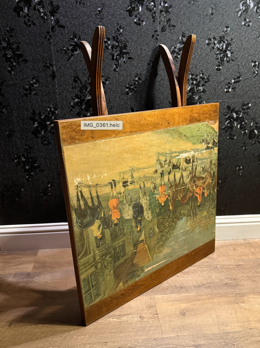 Bridge Tables & Novelties Folding Card Table — Fox Hunting Scene, c. 1940s