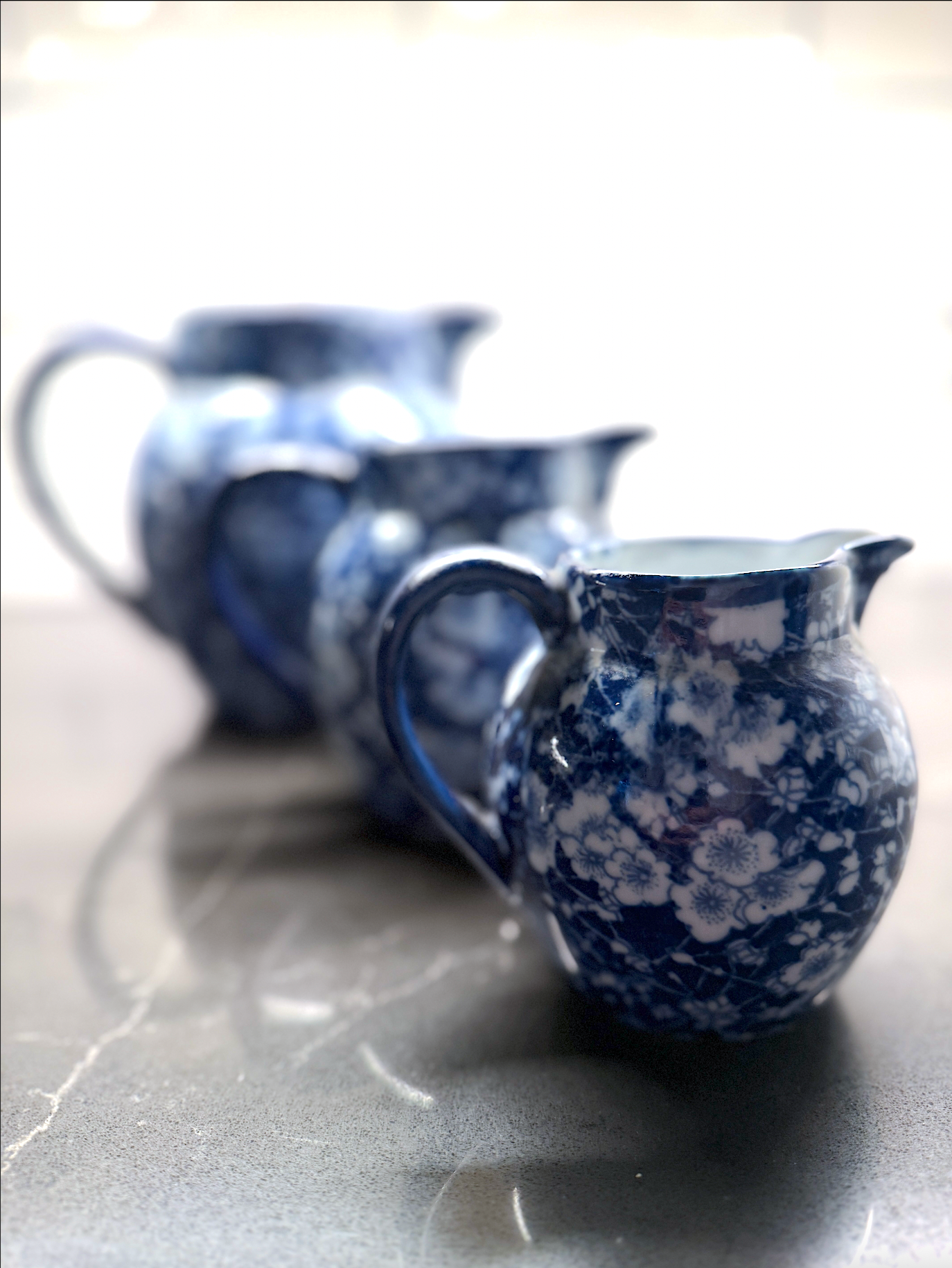 Prunus Blossom Flow Blue Ironstone Pitcher Set — Staffordshire, England, c. 1890–1910