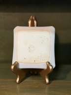 Crackle-Glaze Square Trinket Dish, Ivory with Sponged Amber Border, Decorative Ceramicware,