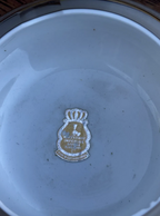 Imperlux Frosted White Glass Ashtray with Applied Gilt Cartouches and Gold Banding, Czechoslovakia, c. 1955–1965