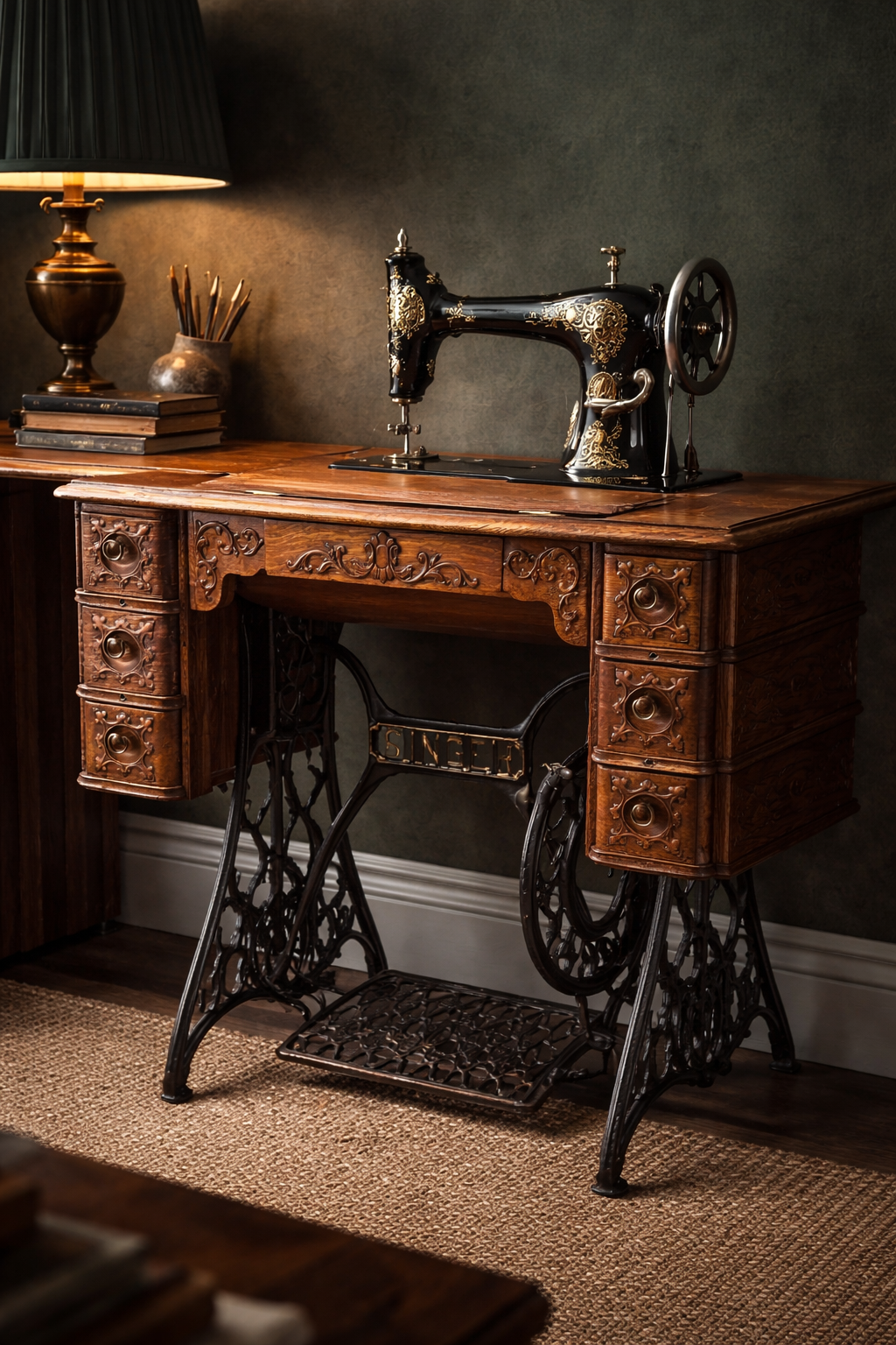 Singer Treadle Sewing Machine — Model 127 Restored Oak Cabinet c.1907
