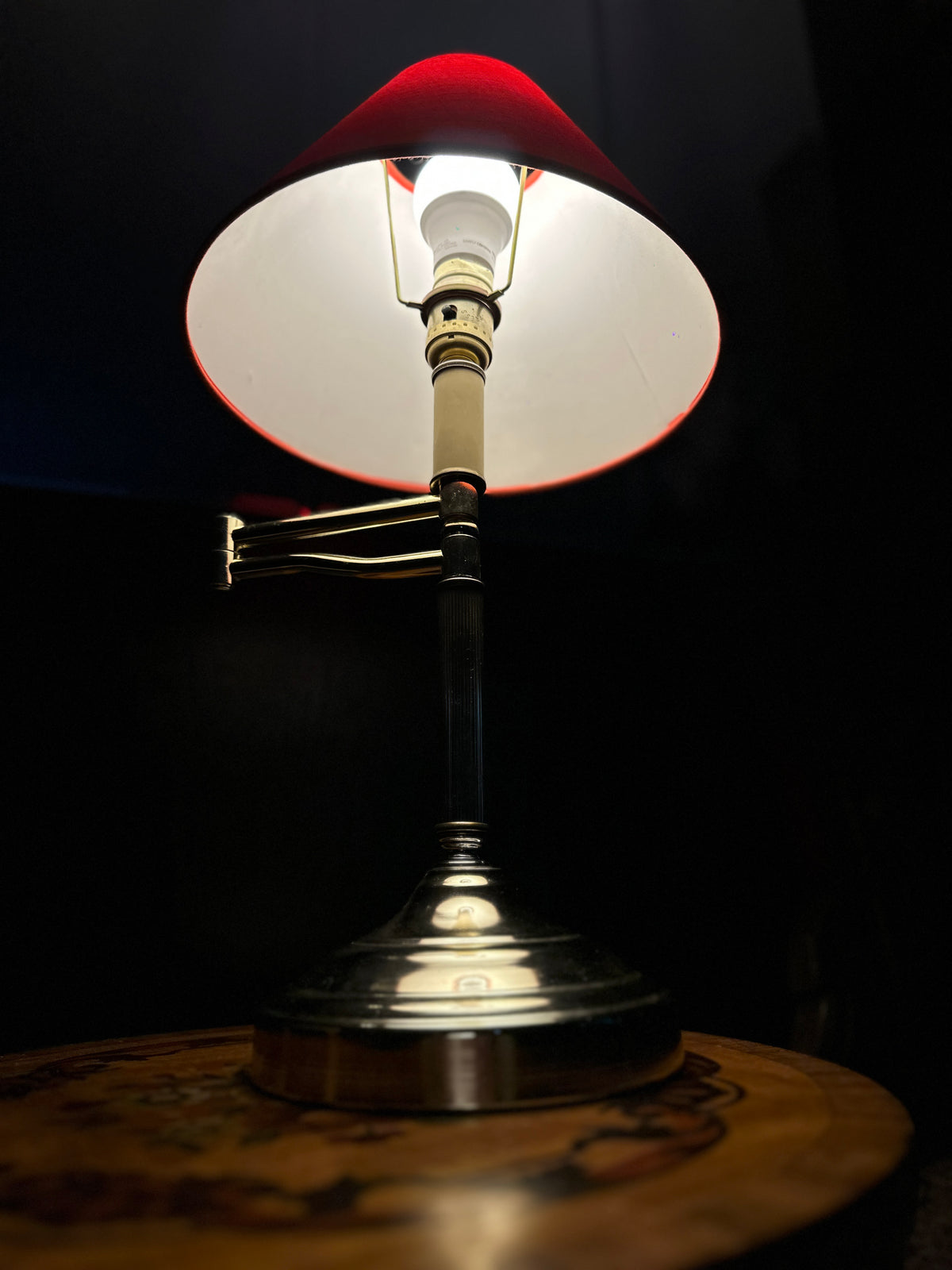 Vintage Adjustable Brass Desk Lamp with Swing Arm and Leviton Hardware, c. 1940s