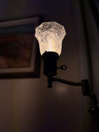 Vintage Adjustable Brass Swing-Arm Floor Lamp with Etched Glass Shade, c. 1910–1930