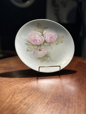 Hand-Painted Rose Plate Signed "Lois" | Vintage Porcelain Floral Wall Art c.1910–1930