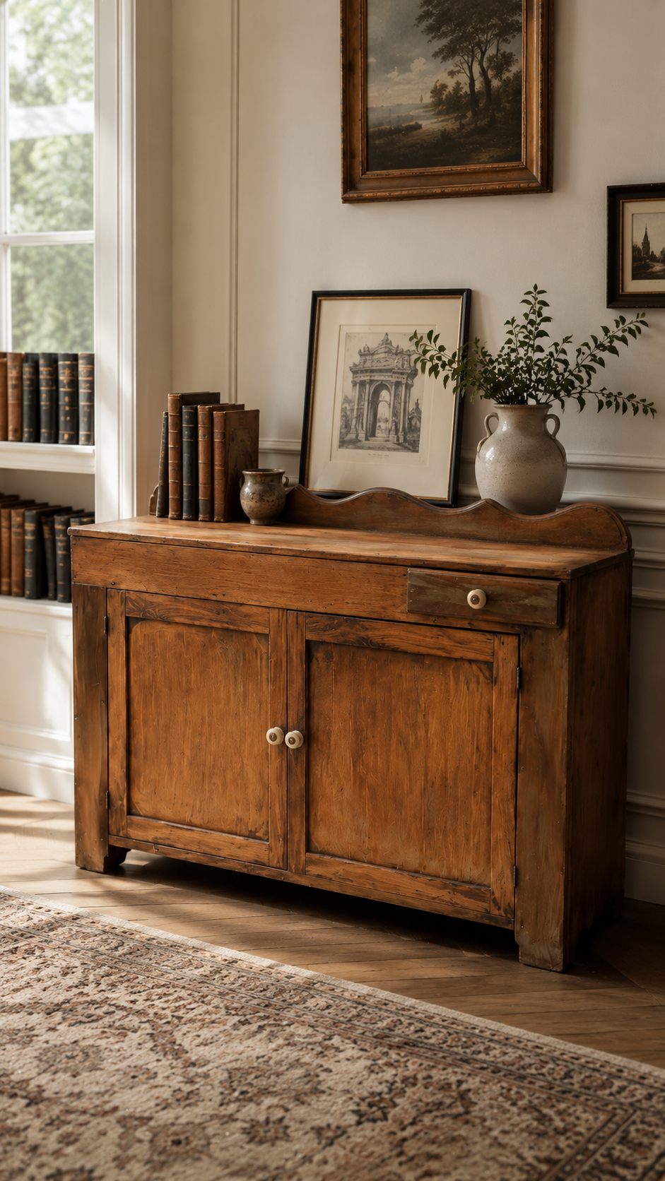 Antique Primitive Pine Cottage Buffet Cabinet, c. 1890s–1910s