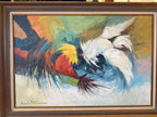 Alfredo Buenaventura Sabong / Roosters Oil Painting, Philippines, c. 1960s–1970s