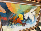 Alfredo Buenaventura Sabong / Roosters Oil Painting, Philippines, c. 1960s–1970s