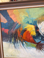 Alfredo Buenaventura Sabong / Roosters Oil Painting, Philippines, c. 1960s–1970s
