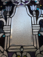 Antique Art Nouveau Stained Glass Window Panel c.1900–1915 – Floral Leaded Glass with Jewels