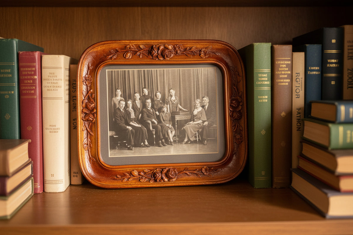 Antique Carved Floral Picture Frame with 1920s Portrait – Viridian Eclection