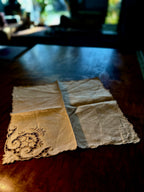 Antique Embroidered Linen Handkerchief Set with Cutwork Lace, Edwardian Ladies Hankies c.1910–1930