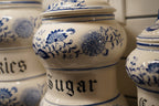 Arnart "Blue Onion" Five-Piece Kitchen Canister Set, Cobalt Zwiebelmuster, c. 1960s–70s