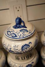 Arnart "Blue Onion" Five-Piece Kitchen Canister Set, Cobalt Zwiebelmuster, c. 1960s–70s
