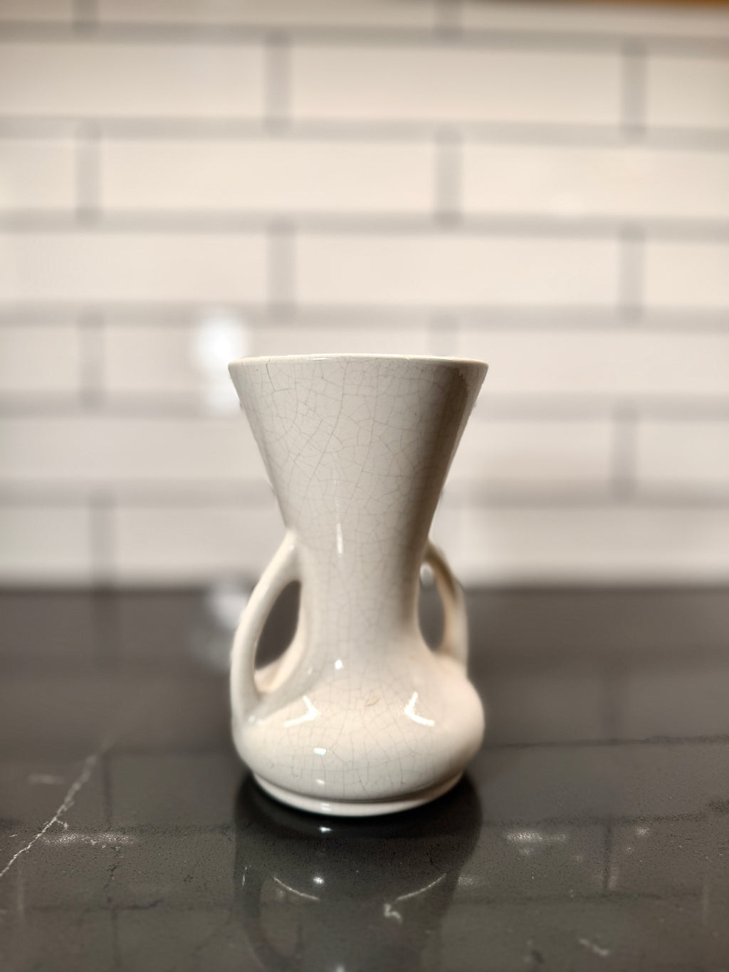 Art Nouveau Ivory Crackle Vase with Dual Handles — American or English Studio Pottery (c.1890–1915)