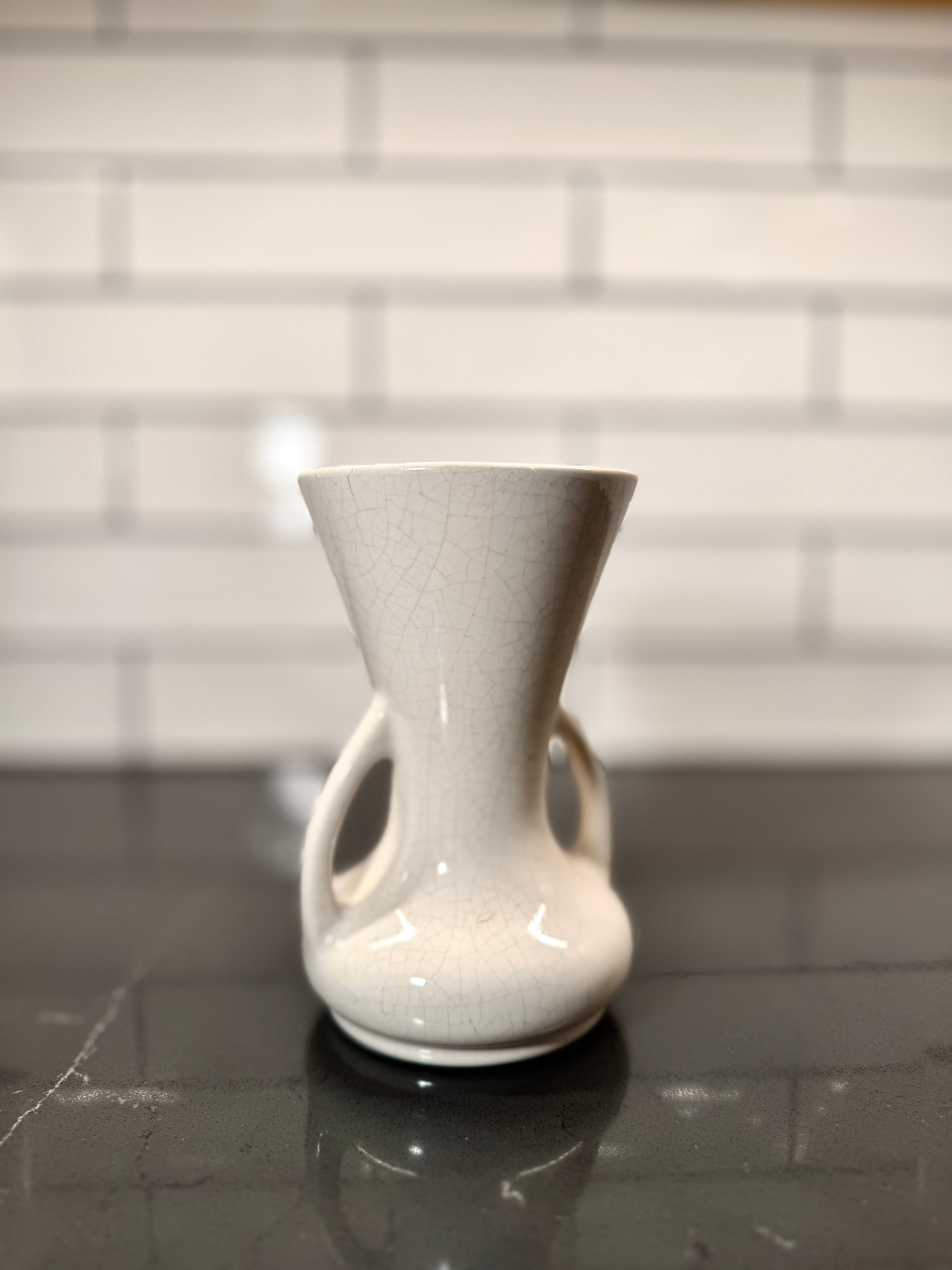 Art Nouveau Ivory Crackle Vase with Dual Handles — American or English Studio Pottery (c.1890–1915)