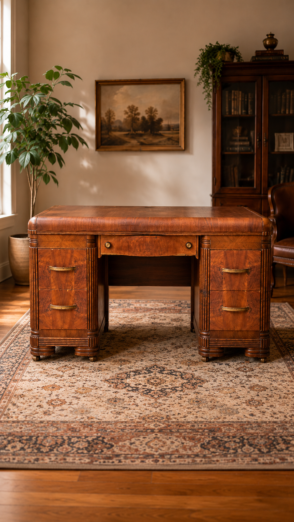 Art Deco Waterfall Pedestal Desk c. 1930s–1940s