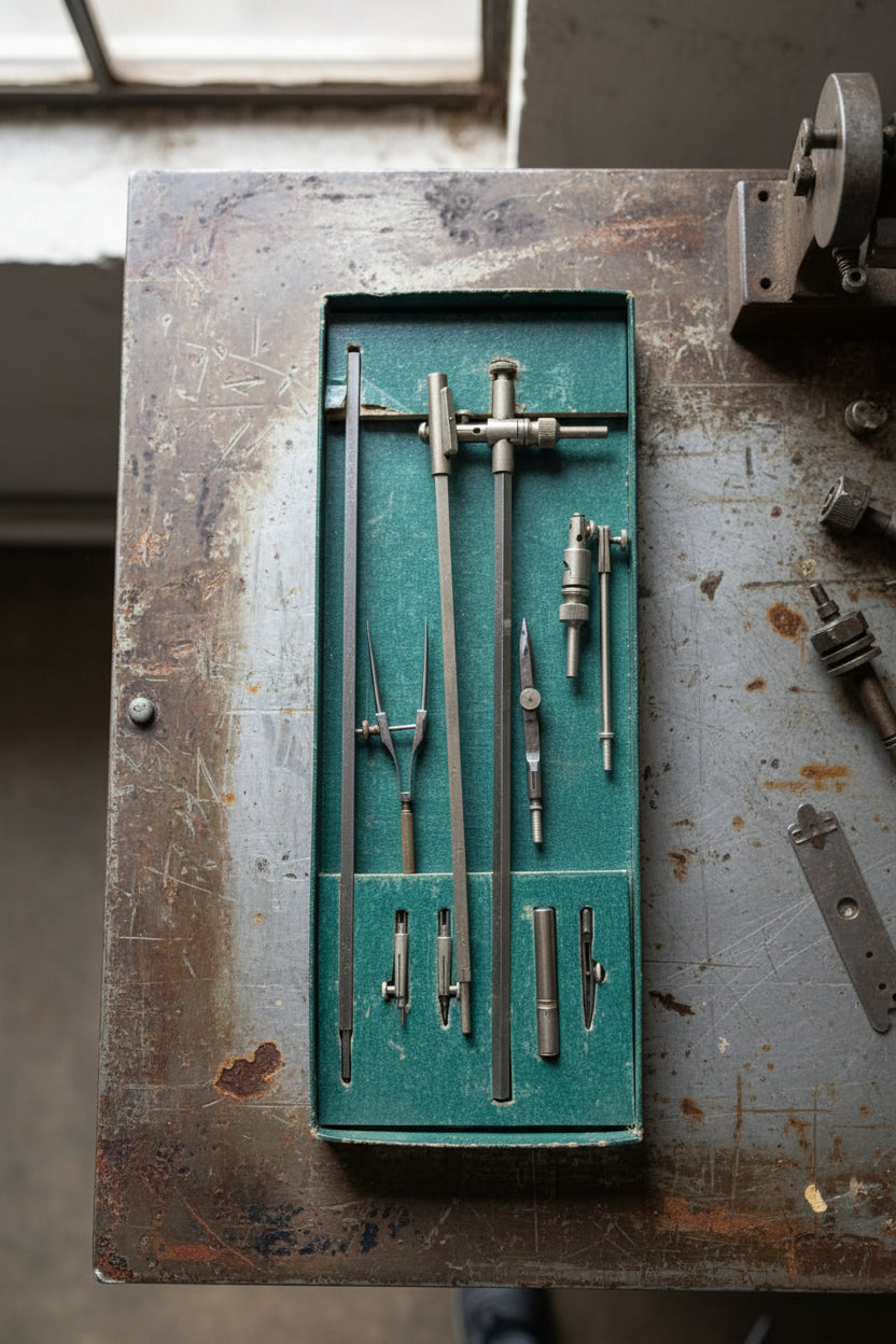 c.1920s Riefler German Drafting Instrument Set in Original Green Case