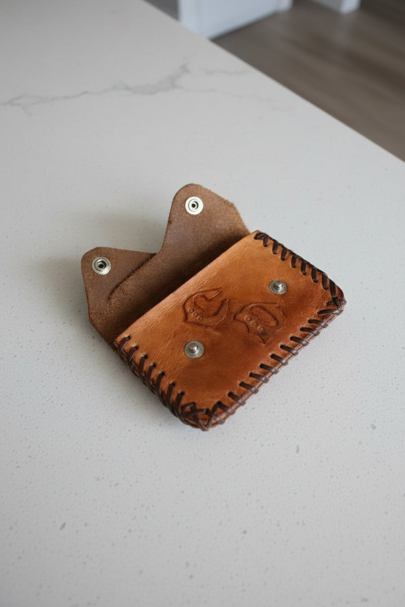 c.1970s Hand-Tooled Leather Floral Wallet with Laced Edges