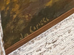 Signature of Joseph Capecchi, lower left, on the mountain lake painting