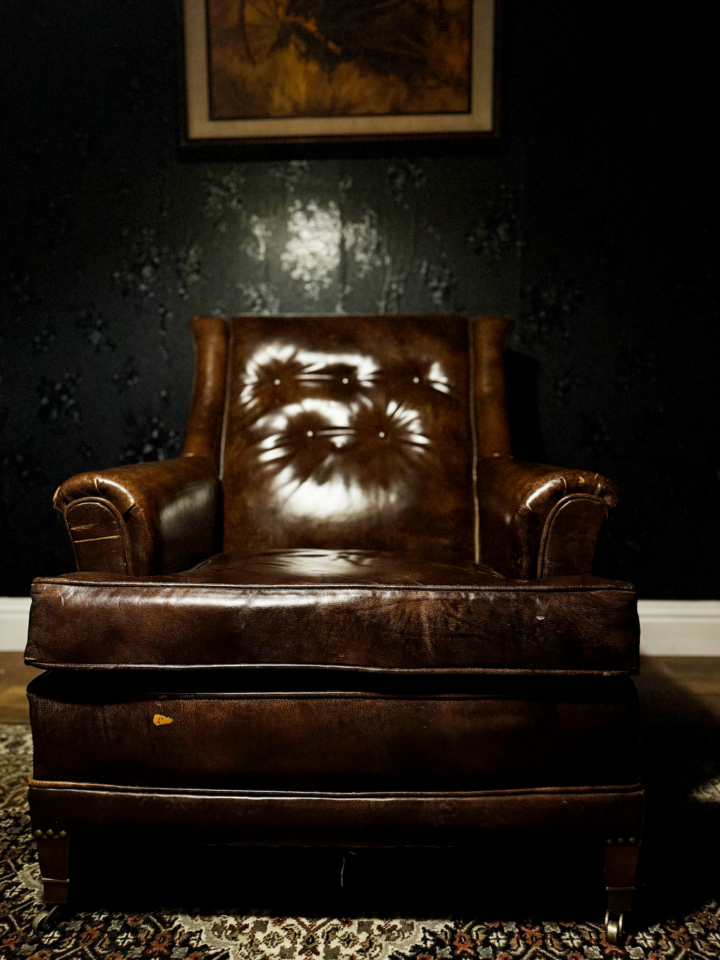 Vintage Leather Club Chair & Ottoman, c. 1930s