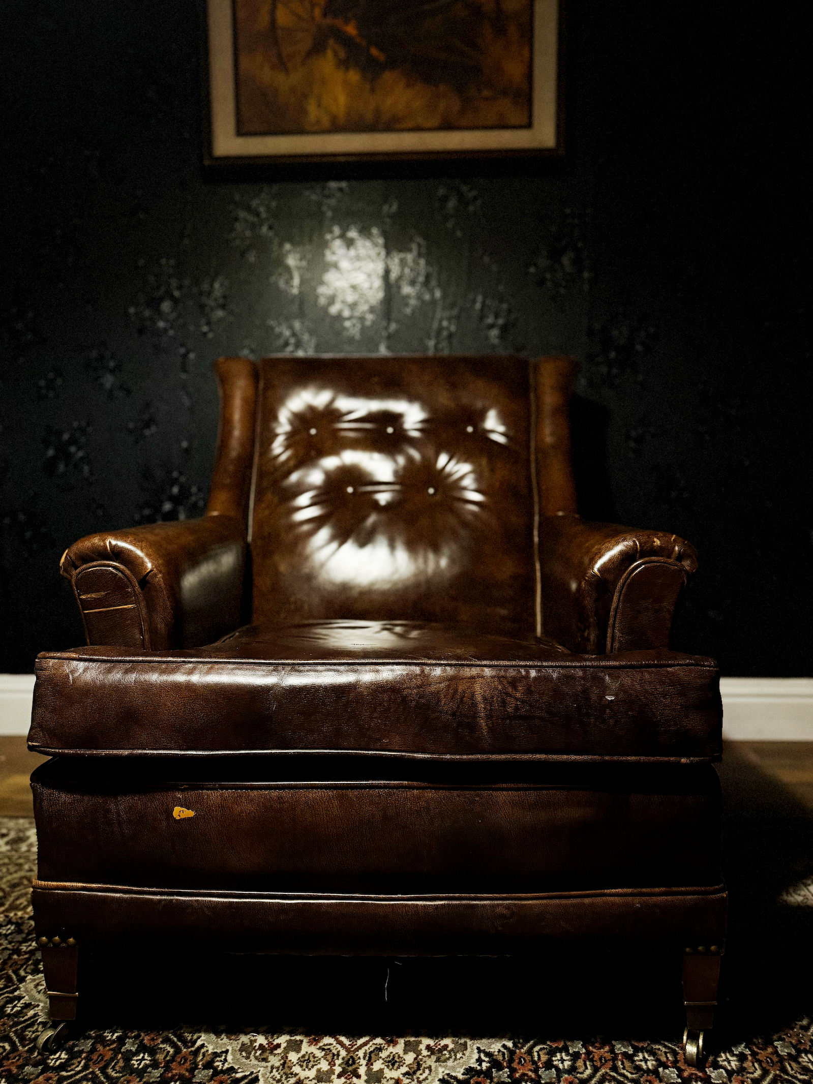 Vintage Leather Club Chair & Ottoman, c. 1930s