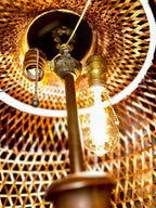 Colonial Revival Floor Lamp with Rattan Shade — c. 1920–1935, Original Leviton Sockets