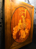 “Courting Under the Bare Tree” Marquetry Panel — Signed J. U. Hind 1938