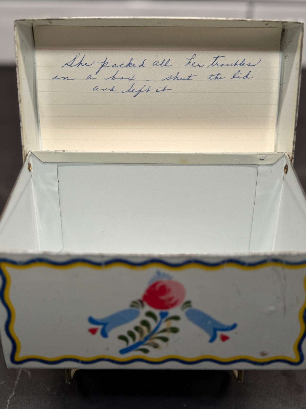 Early 20th-Century Ohio Art Co. Hand-Painted Tin Recipe Box, c. 1920–1935