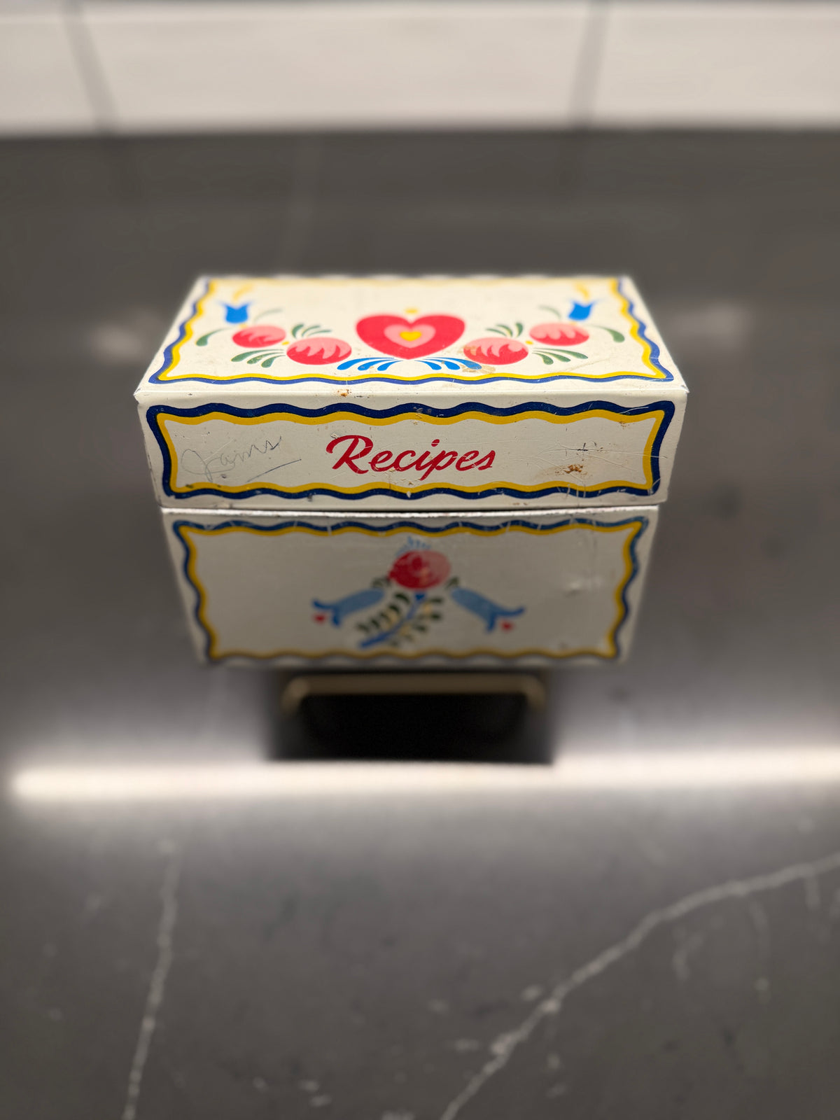 Early 20th-Century Ohio Art Co. Hand-Painted Tin Recipe Box, c. 1920–1935