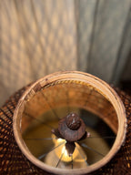 Early 20th Century Crackle Glaze Ceramic Lamp Base (c.1920–1940) with Hand-Woven Bamboo Lattice Shade
