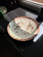 Eaton Signed Pinecone Studio Pottery Bowl, 20th Century Crazed Cream Glaze