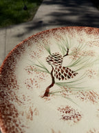 Eaton Signed Pinecone Studio Pottery Bowl, 20th Century Crazed Cream Glaze