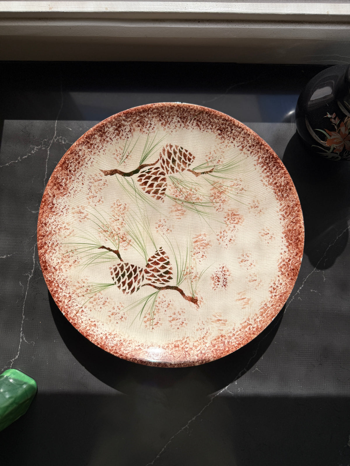 Eaton Signed Pinecone Studio Pottery Bowl, 20th Century Crazed Cream Glaze