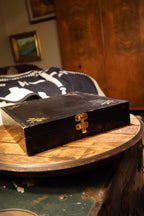 Ebonized Compartmented Collector's Box, Hand-Painted Gold Dragonflies, c. Mid-20th Century