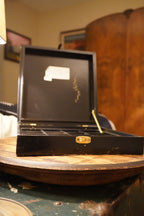 Ebonized Compartmented Collector's Box, Hand-Painted Gold Dragonflies, c. Mid-20th Century