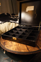 Ebonized Compartmented Collector's Box, Hand-Painted Gold Dragonflies, c. Mid-20th Century