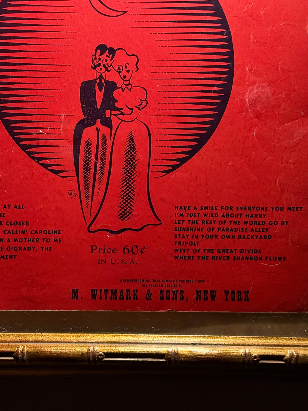 Framed “Old Time Songs” by M. Witmark & Sons, New York – Early 20th Century Sheet Music Collection, c. 1915–1925