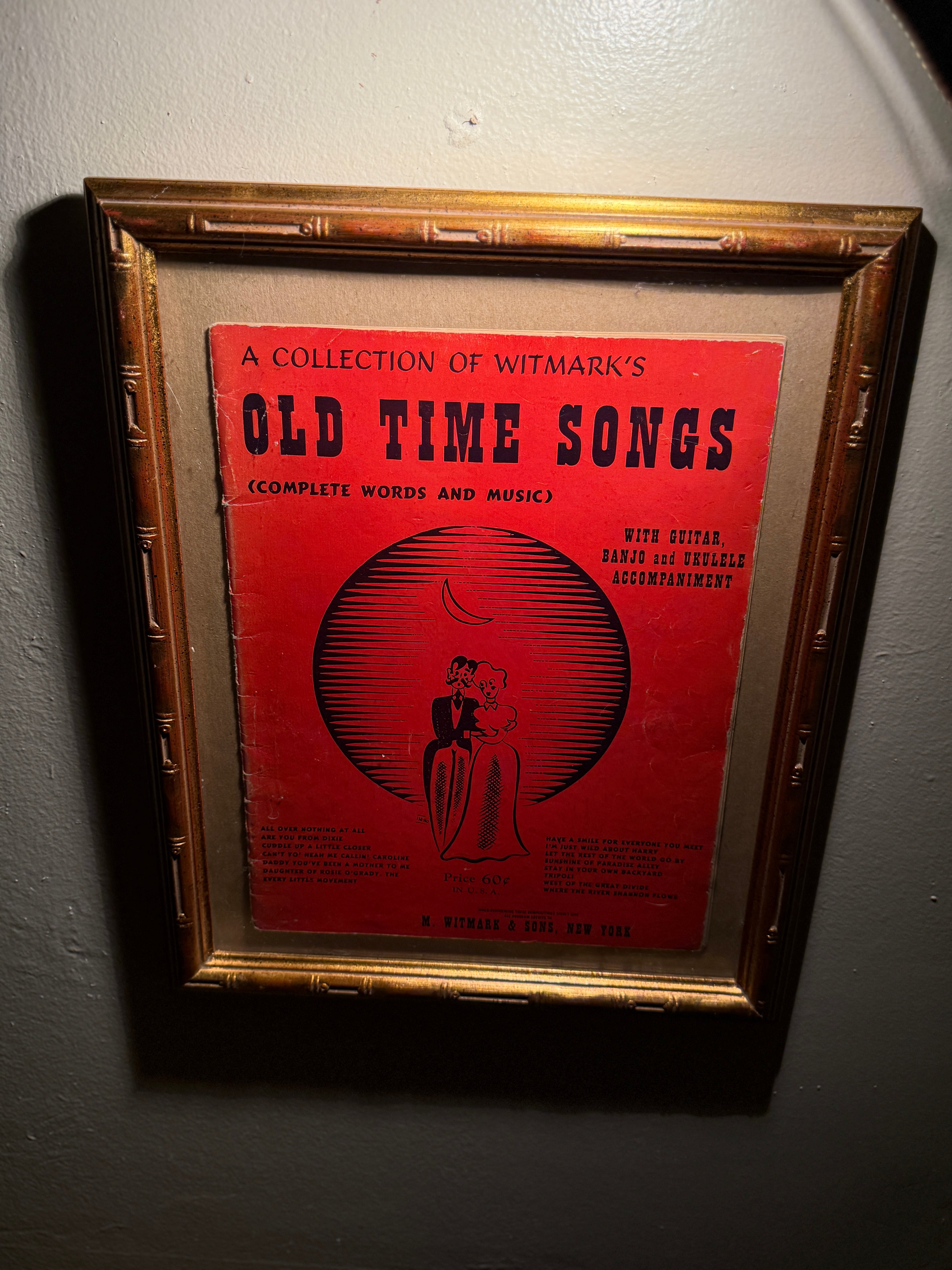 Framed “Old Time Songs” by M. Witmark & Sons, New York – Early 20th Century Sheet Music Collection, c. 1915–1925