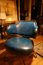 Gasser Casino Gaming Captain's Chair, Blue Vinyl with Swivel Roller Base, c. 1970s–80s