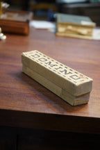 German Wooden Domino Set from a Volksschule (School), Original Graphic Box, c. 1930s–50s