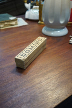 German Wooden Domino Set from a Volksschule (School), Original Graphic Box, c. 1930s–50s