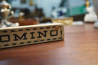 German Wooden Domino Set from a Volksschule (School), Original Graphic Box, c. 1930s–50s